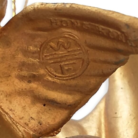 Cherub Angel Christmas Ornament Gold Plastic Vtg 70s WF Winged Trumpet Hong Kong - Picture 7 of 15